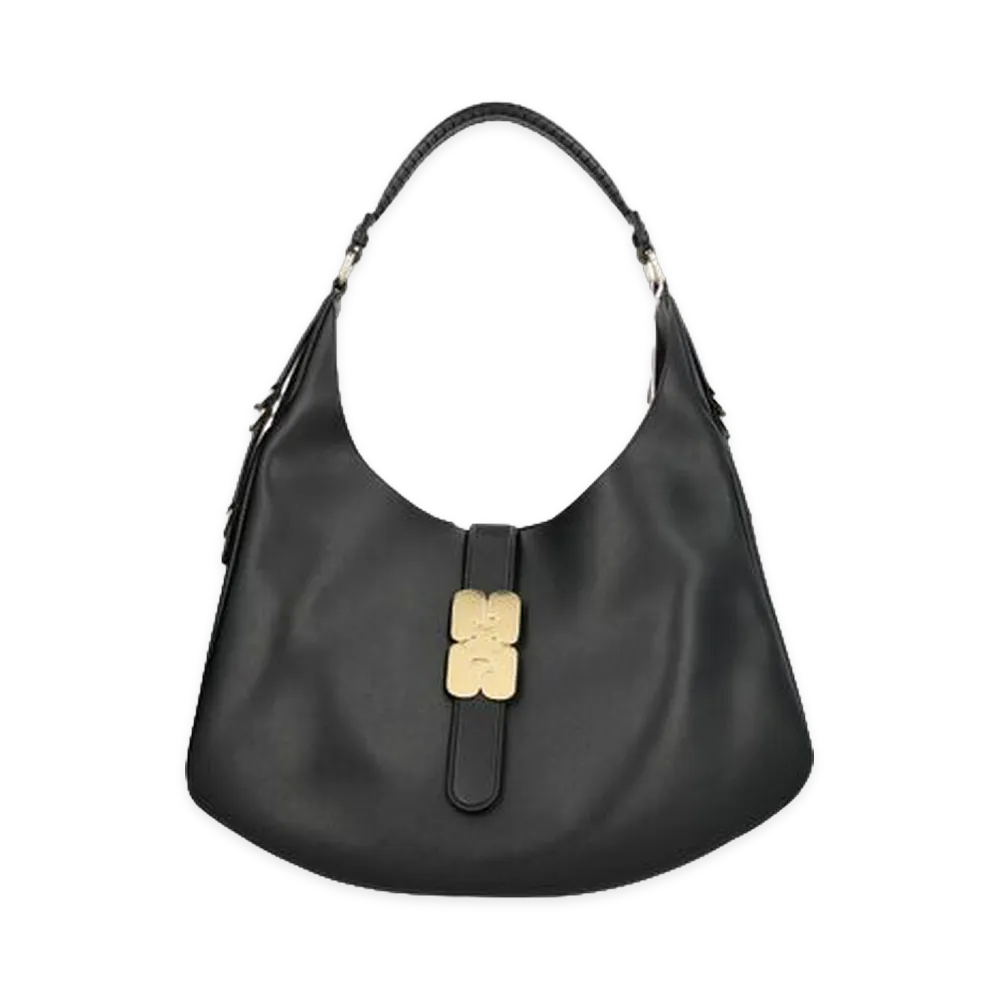 GANNI Women's Kat Large Gold Clasp Shoulder Bag "Black"