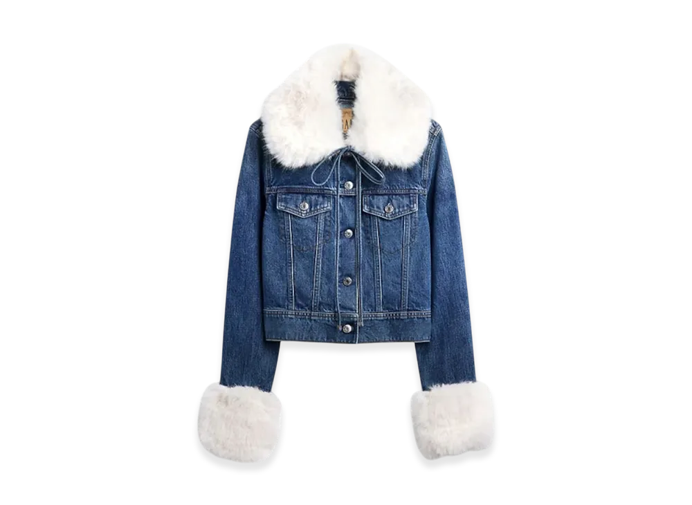 Gap x Sandy Liang Women's Vegan Fur Crop Denim Jacket "Starry Eye Blue"