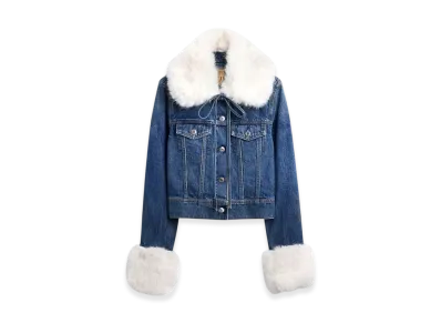Gap x Sandy Liang Women's Vegan Fur Crop Denim Jacket "Starry Eye Blue"