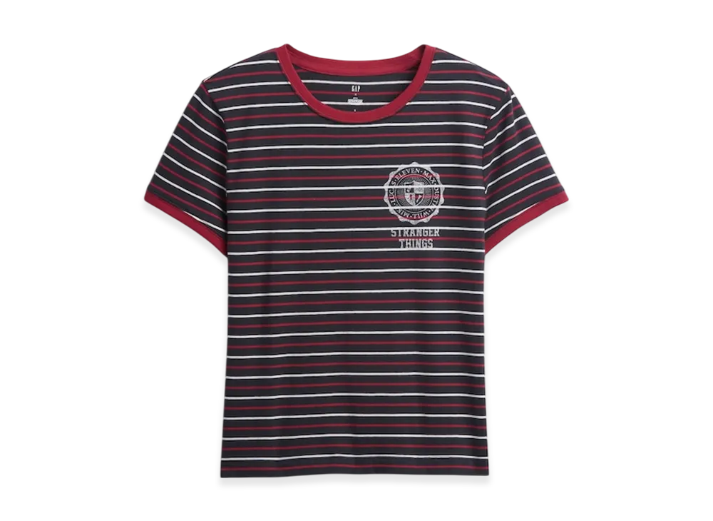 Gap x Stranger Things Organic Cotton VintageSoft Cropped T-shirt "Multi Red Stripe"
