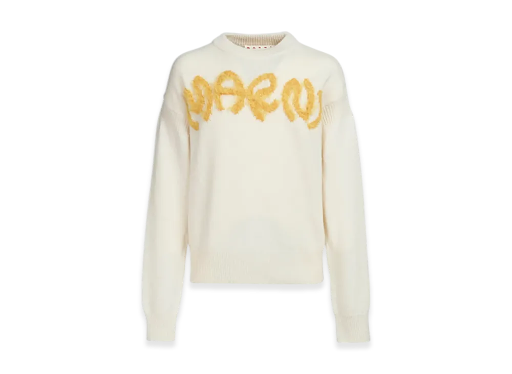 MARNI Shetland Wool Logo Crewneck Sweater "White"