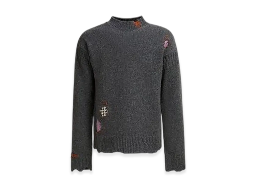 MARNI Shetland Wool Jumper with Mending Patches "Granite Cat"