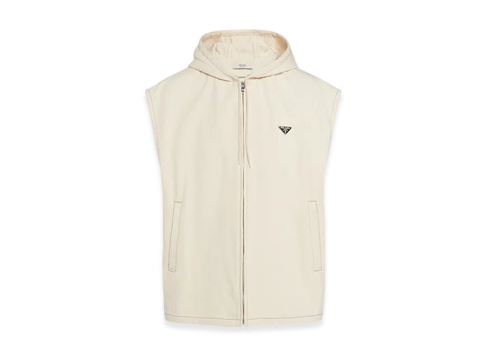 PRADA Bull Denim Hoodie Vest "Beige"