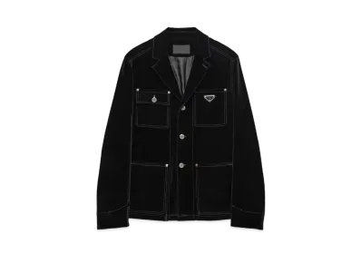 PRADA Men's Blouson In Velvet Denim "Black"