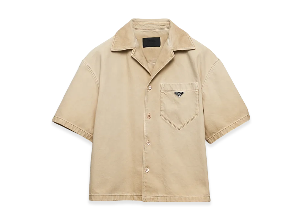 PRADA Short-Sleeved Shirt Washed Bull-Denim "Natural"