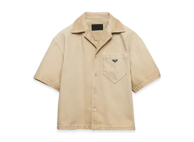 PRADA Short-Sleeved Shirt Washed Bull-Denim "Natural"