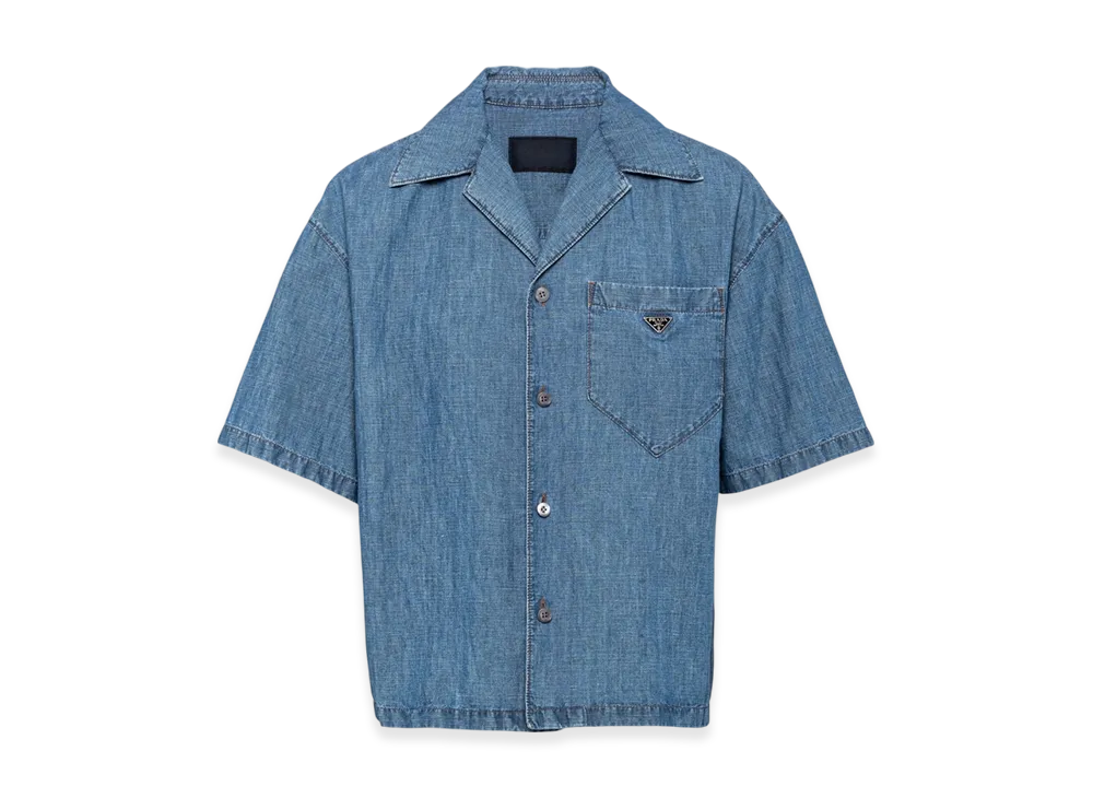 PRADA Triangle Logo Chambray S/S Shirt "Light Blue"