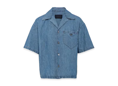PRADA Triangle Logo Chambray S/S Shirt "Light Blue"