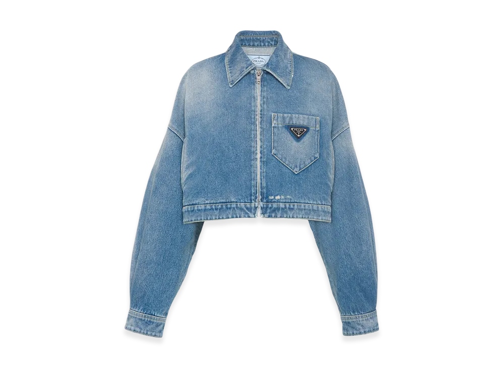 PRADA Women's Cropped Organic Denim Jacket "Navy"
