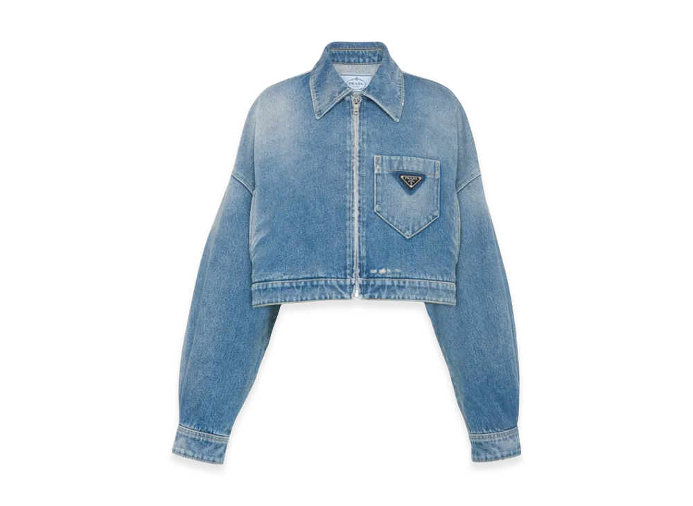PRADA Women's Cropped Organic Denim Jacket "Blue"