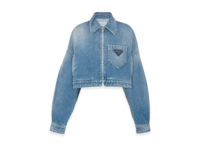 PRADA Women's Cropped Organic Denim Jacket "Blue"