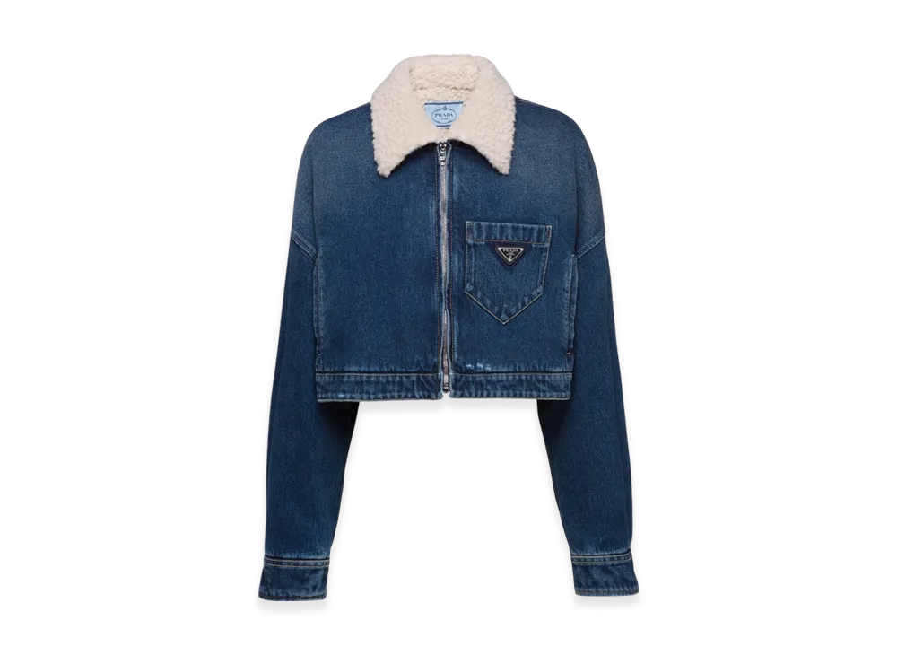 PRADA Women's Cropped Padded Denim Jacket "Navy"