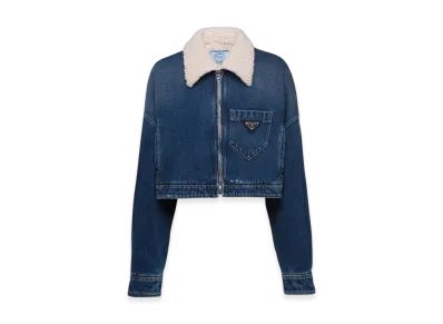 PRADA Women's Cropped Padded Denim Jacket "Navy"