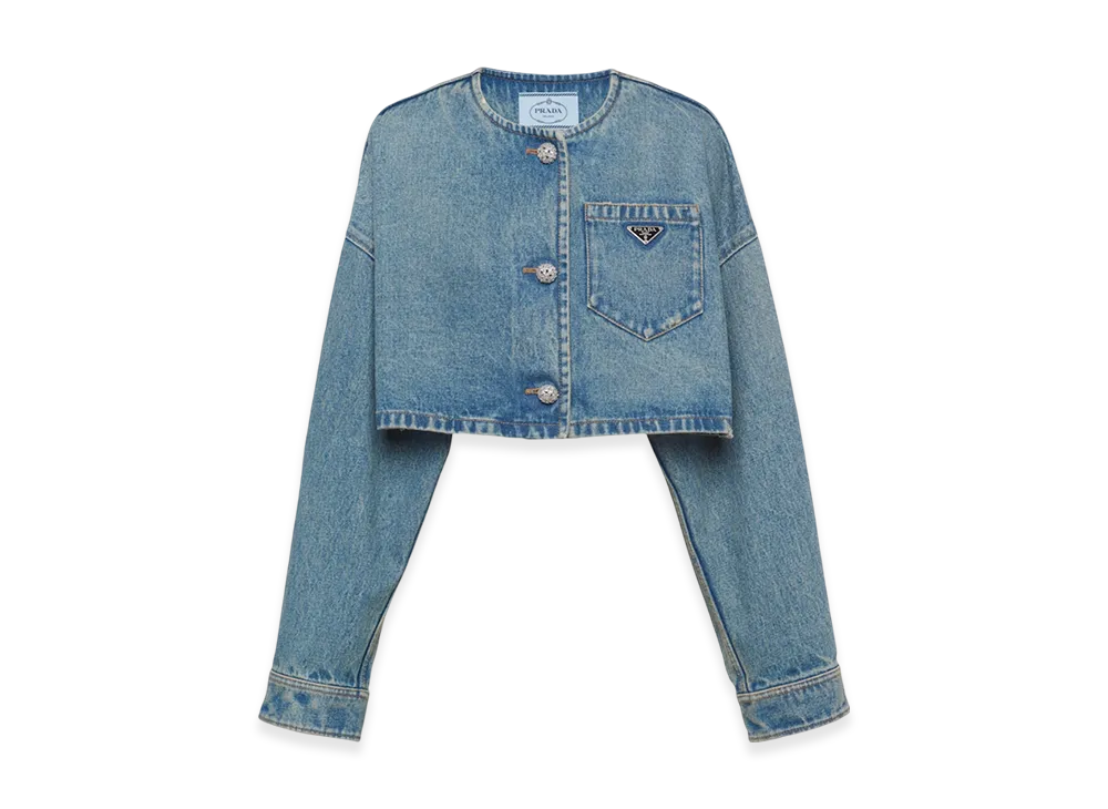 PRADA Women's Denim Blouson Jacket "Mid Blue"