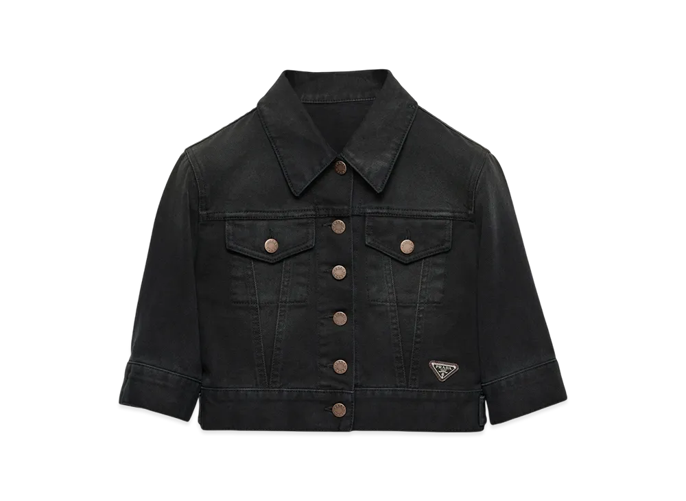 PRADA Women's Cropped Denim Blouson Jacket "Black"