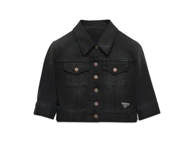 PRADA Women's Cropped Denim Blouson Jacket "Black"
