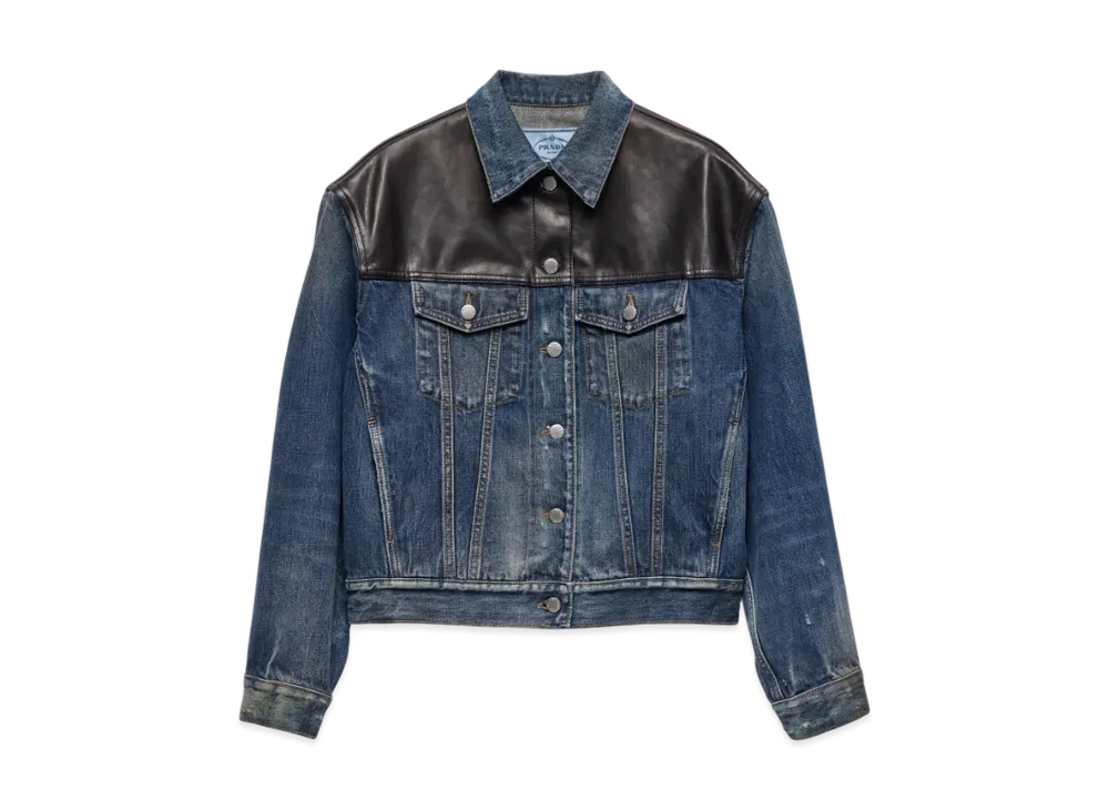 PRADA Women's Denim and Leather Jacket "Navy"