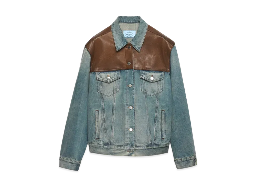 PRADA Women's Denim and Leather Blouson Jacket "Navy"