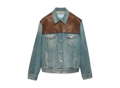 PRADA Women's Denim and Leather Blouson Jacket "Navy"