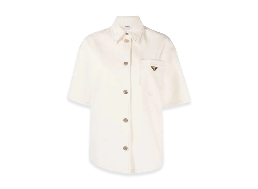 PRADA Women's Bull Denim Short Sleeve Shirt "Beige"