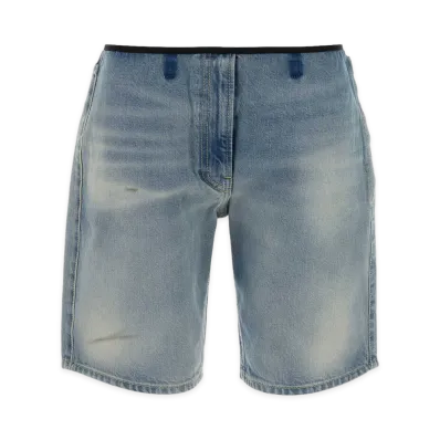 PRADA Women's Washed Denim Bermuda Shorts "Navy"