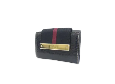 GUCCI Strap 6 Key Case Sherry Line Leather "Black"