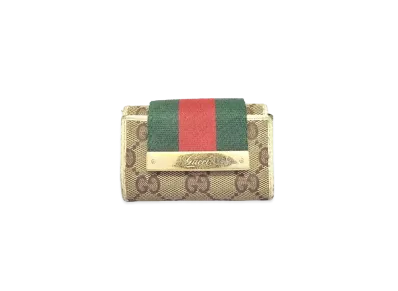 GUCCI Strap 6 Key Case Sherry Line GG Canvas "White"