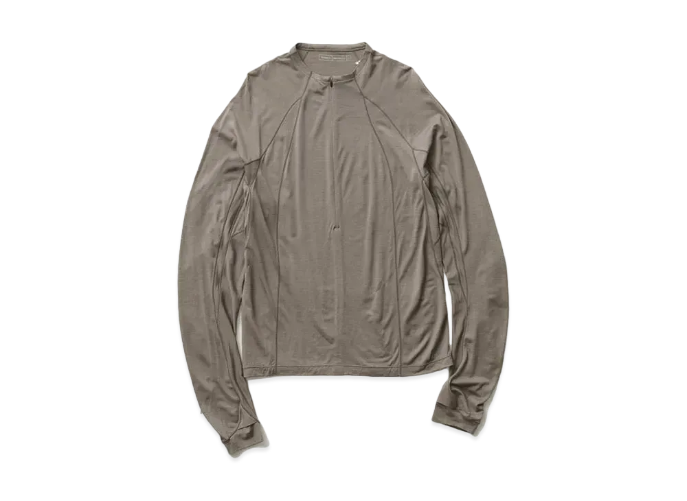 Goldwin 0 Wool Half Zip Long Sleeve Tee Shirt (Unisex) "Grayish Beige"