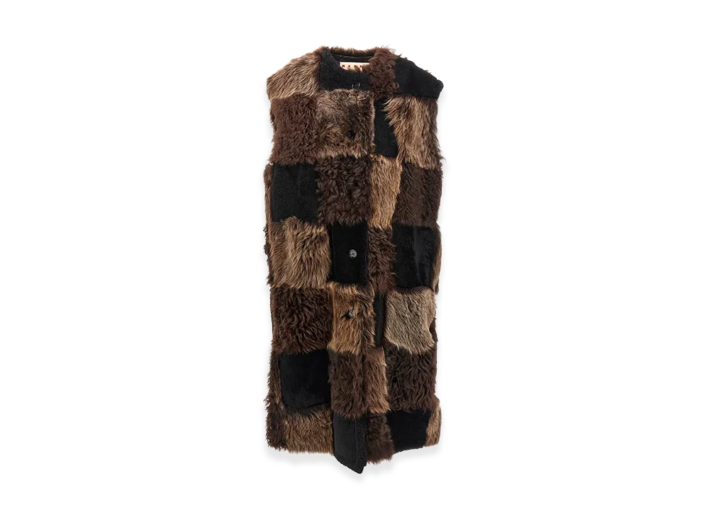 MARNI Women's Long Shearling Vest "Brown"