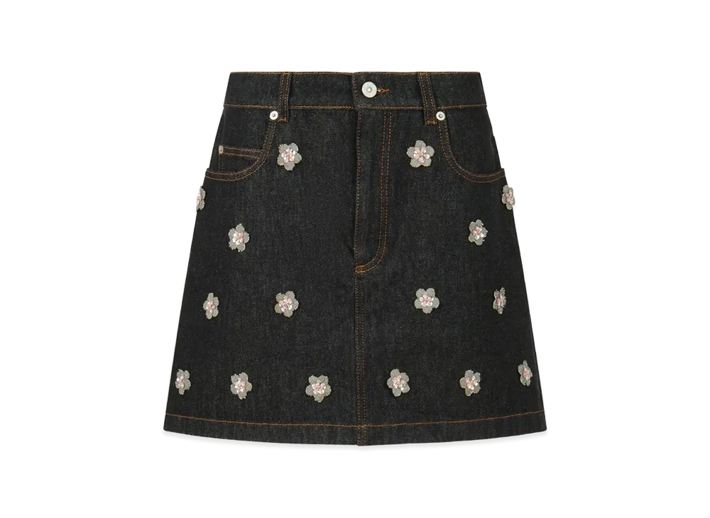 MARNI Women's Denim Skirt with Daisy Appliques "Blue"