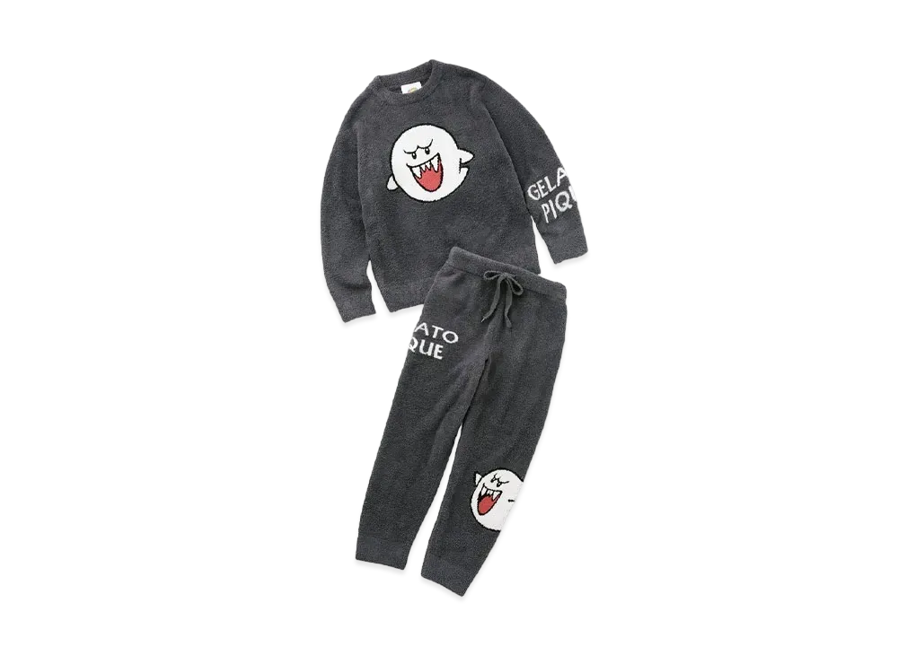 GELATO PIQUE x SUPER MARIO Ladies Baby Moco Jacquard Pullover & Long Pants Set "Charcoal Gray"