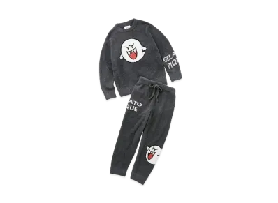 GELATO PIQUE x SUPER MARIO Ladies Baby Moco Jacquard Pullover & Long Pants Set "Charcoal Gray"