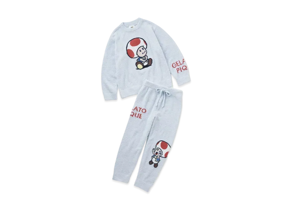 GELATO PIQUE x SUPER MARIO Ladies Baby Moco Jacquard Pullover & Long Pants Set "Blue"