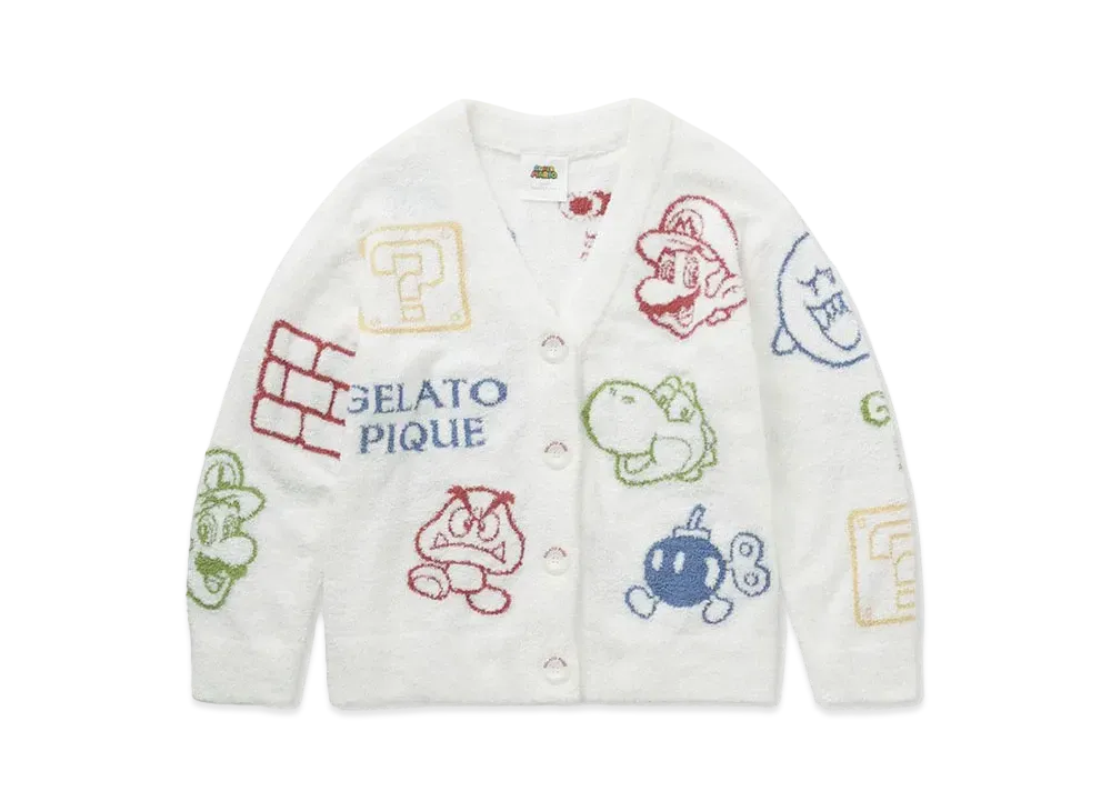 GELATO PIQUE x SUPER MARIO Ladies Baby Moco Assorted Jacquard Cardigan "Off White"