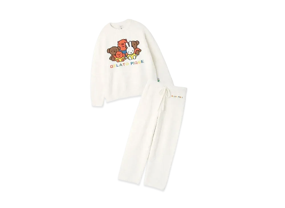 GELATO PIQUE x Dick Bruna Unisex Baby Moko One Point Jacquard Pullover & Long Pants Set "Cream"