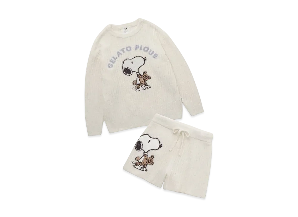 GELATO PIQUE x PEANUTS Snoopy x Bear Jacquard Pullover & Short Pants Set "Off White"