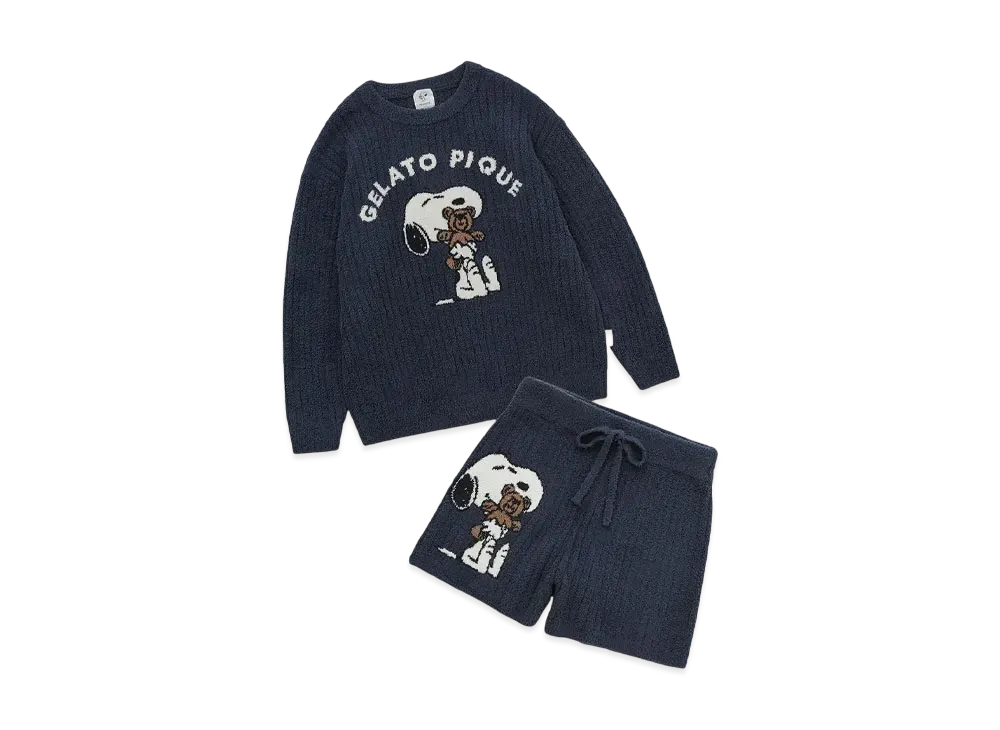 GELATO PIQUE x PEANUTS Snoopy x Bear Jacquard Pullover & Short Pants Set "Navy"