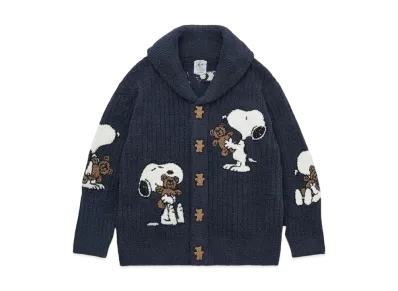 GELATO PIQUE x PEANUTS Snoopy x Bear Jacquard Shawl Cardigan "Navy"