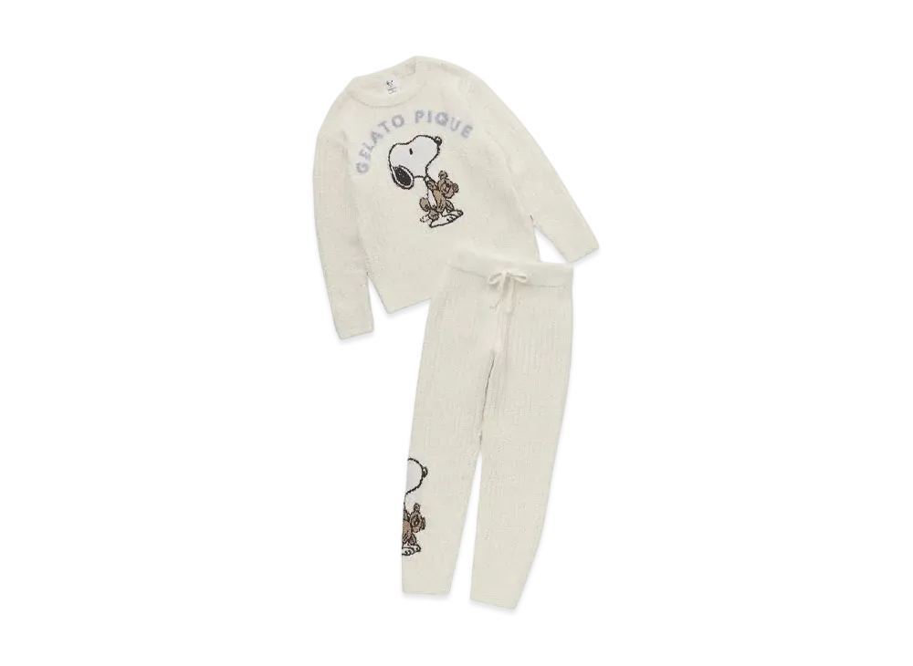 GELATO PIQUE x PEANUTS Junior Snoopy x Bear Jacquard Pullover & Long Pants Set "Off White"