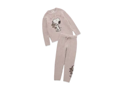 GELATO PIQUE x PEANUTS Junior Snoopy x Bear Jacquard Pullover & Long Pants Set "Pink"