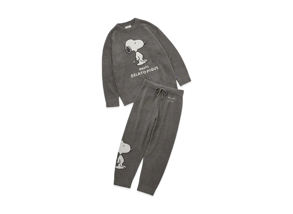 GELATO PIQUE x PEANUTS Homme Baby Moko Jacquard Pullover & Long Pants Set "Charcoal Gray"