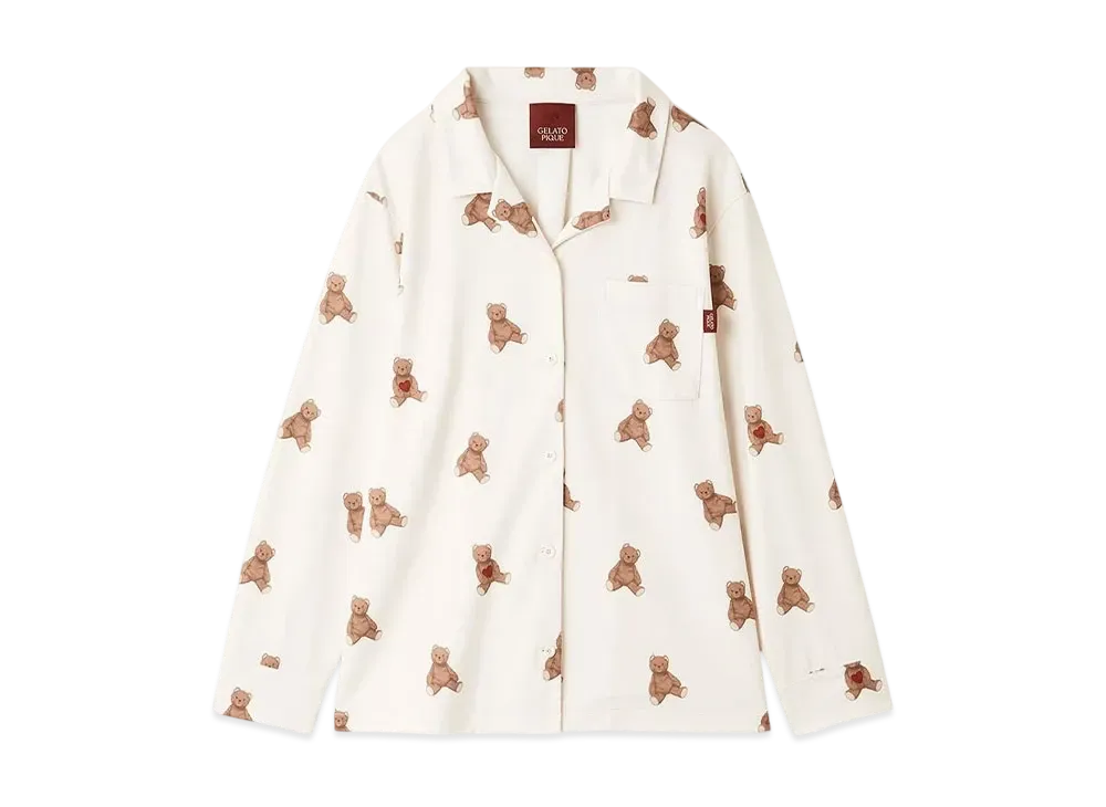GELATO PIQUE Valentine Inlay Heart Bear Pattern Shirt "Cream"