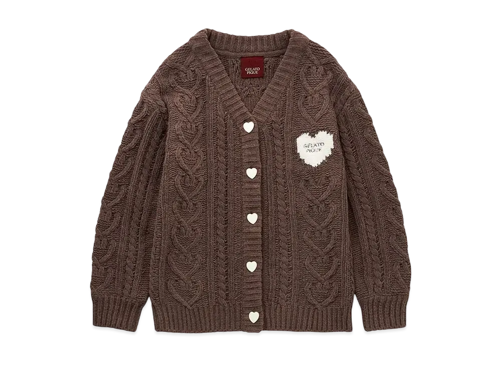 GELATO PIQUE Valentine Heart Aran Cardigan "Brown"