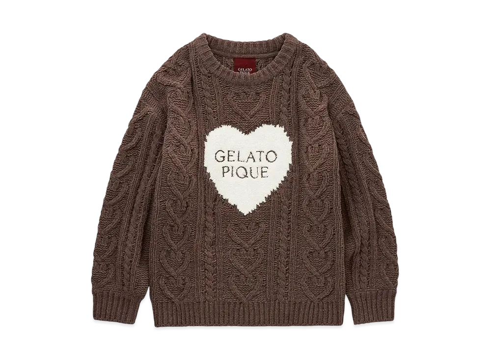 GELATO PIQUE Valentine Heart Aran Pullover "Brown"
