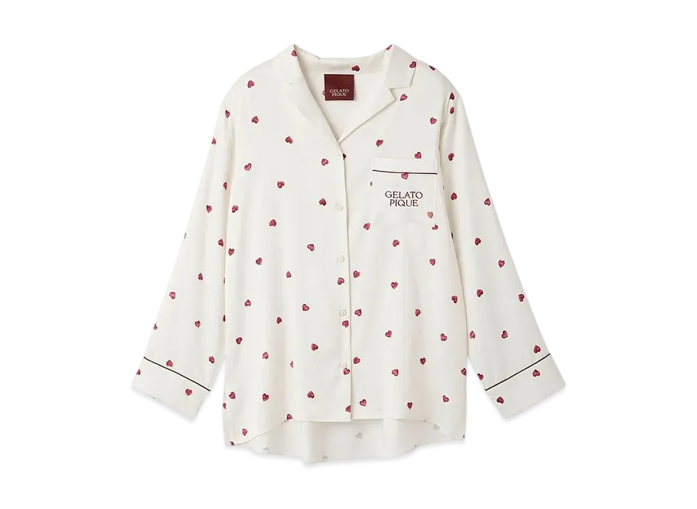 GELATO PIQUE Valentine Heart Pattern Satin Shirt "Cream"