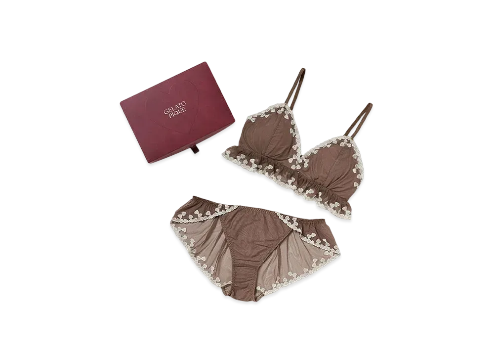 GELATO PIQUE Valentine Heart Embroidery Bra & Shorts Set With Box "Brown"