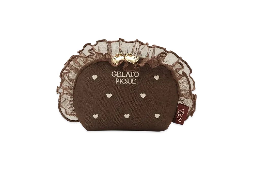GELATO PIQUE Valentine Heart Embroidered Tulle Pouch "Brown"