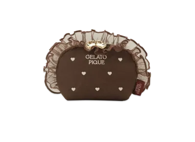 GELATO PIQUE Valentine Heart Embroidered Tulle Pouch "Brown"