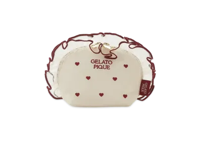 GELATO PIQUE Valentine Heart Embroidered Tulle Pouch "Cream"