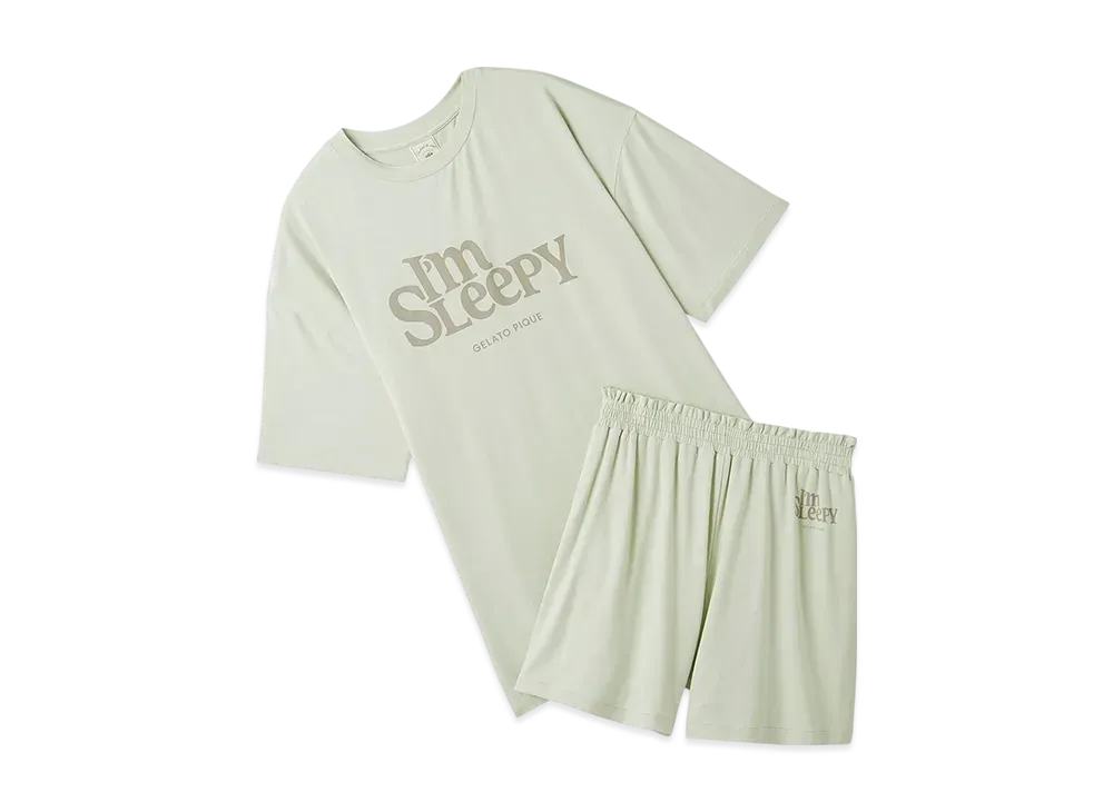 GELATO PIQUE Colorful Rayon Logo Big T-Shirt & Shorts Set "Mint"